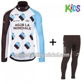 Set Wielershirt Lange Mouw + Fietsbroek Lang 2017 AG2R La Mondiale Kids N001